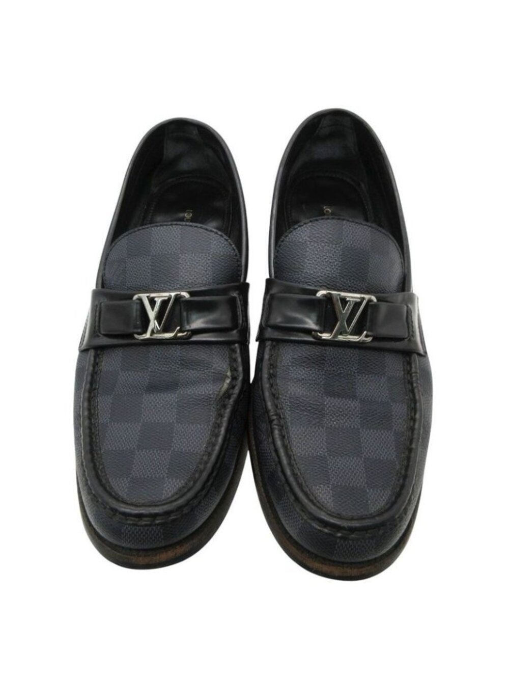 Louis Vuitton Loafers Damier Shoes LV Logo Leather Major Line 7 Gray - Picture 1 of 9